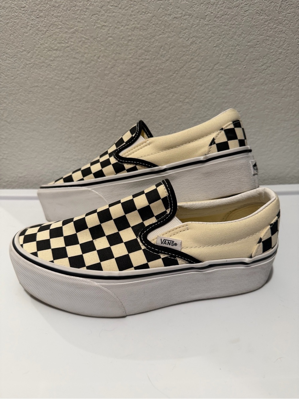 Vans Slip-On Platform Sneakers - Black & Cream Checkerboard